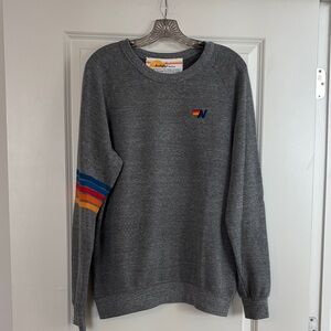 Aviator Nation  Dark Gray Crewneck with Retro Sleeve Stripes